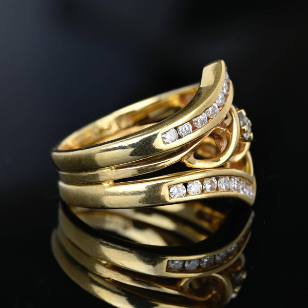 Vintage 14K Gold Diamond Solitaire Ring w Chevron Jacket - Boylerpf
