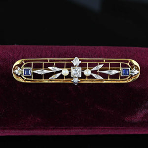 Krementz 14K Gold Platinum Diamond Sapphire Brooch - Boylerpf