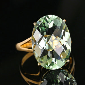 Fine 14K Gold Vintage 10 CTW Green Prasiolite Ring - Boylerpf