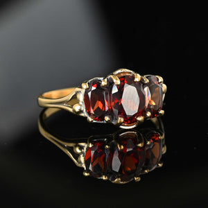 Vintage Three Stone Garnet Ring in 10K Gold - Boylerpf