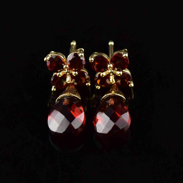 14K Gold Garnet Floral Cluster Drop Earrings - Boylerpf