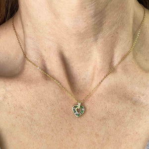 14K Gold Emerald Diamond Open Heart Pendant Necklace - Boylerpf