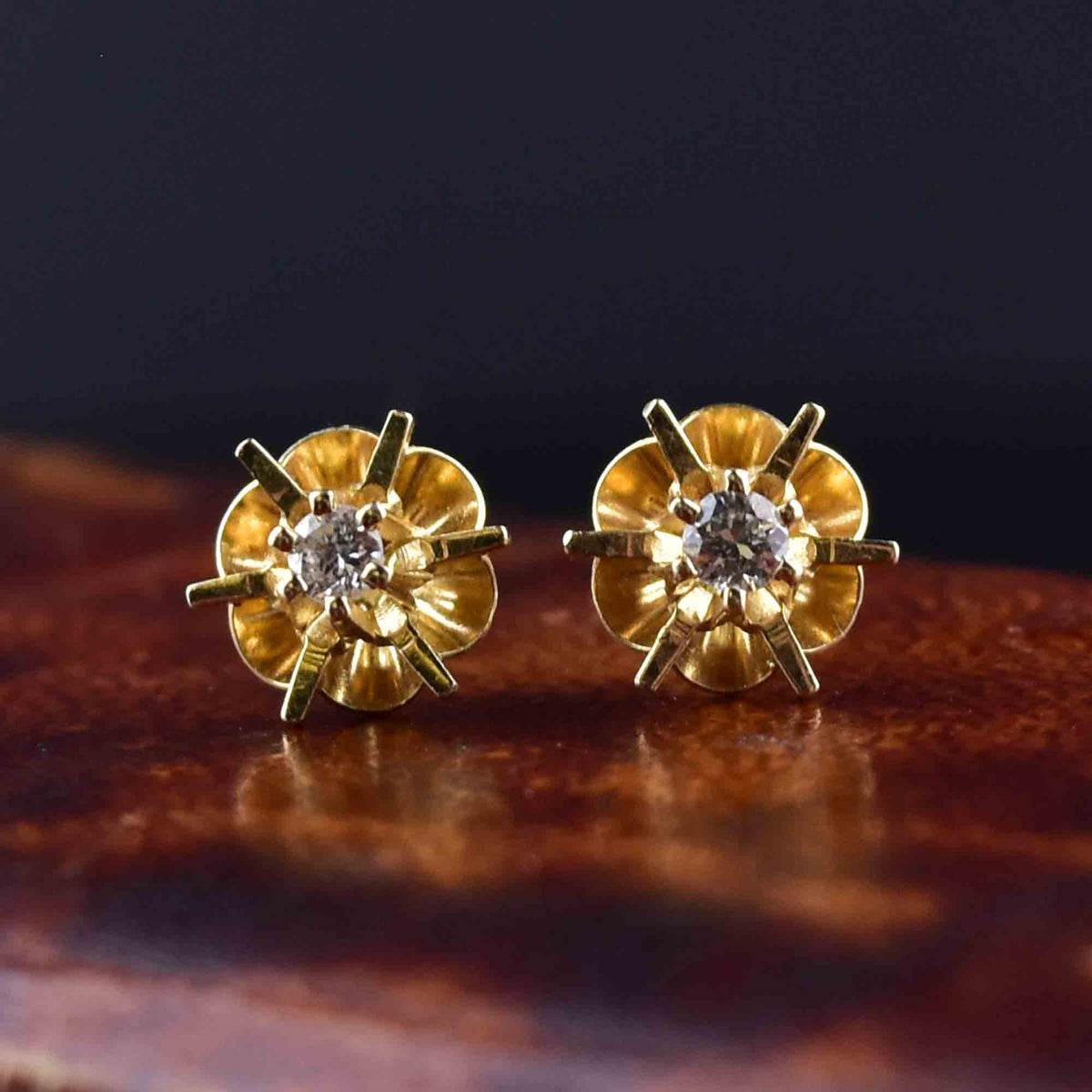 Vintage 14K Gold Diamond Buttercup Stud Earrings – Boylerpf