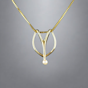 14K Gold Pearl Horseshoe Slider Pendant Necklace - Boylerpf