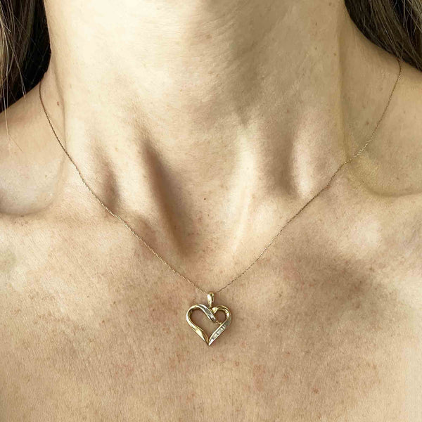 10K Gold Open Heart Baguette Diamond Pendant Necklace - Boylerpf