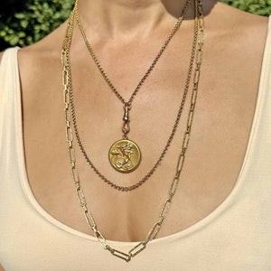 Antique 14K Gold Long Muff Guard Chain Necklace - Boylerpf