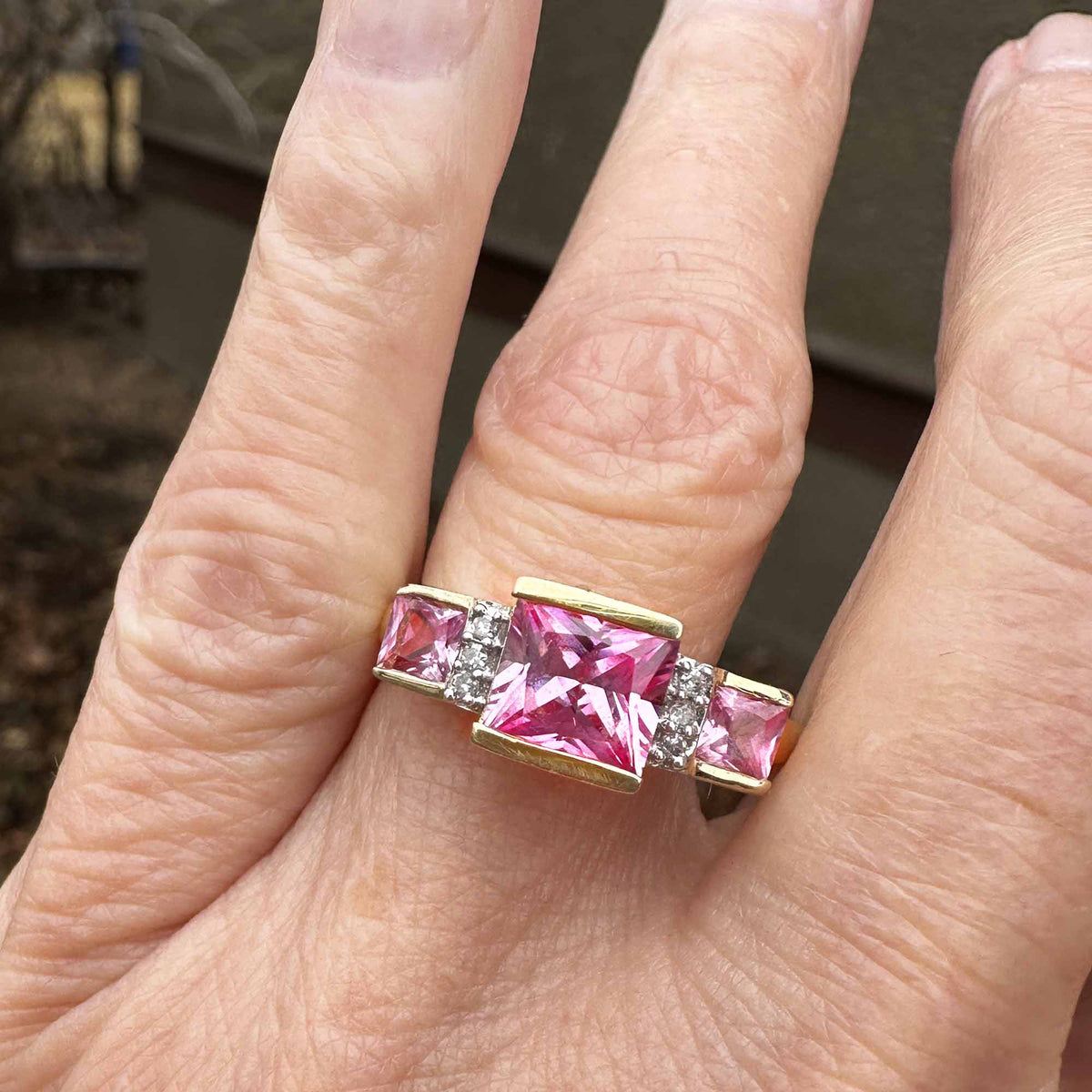 Vintage 10K Trillion Cut deals Pink Sapphire Diamond Ring,