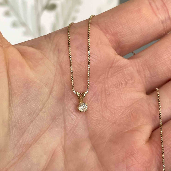 14K Gold Classic Solitaire Diamond Pendant Necklace - Boylerpf