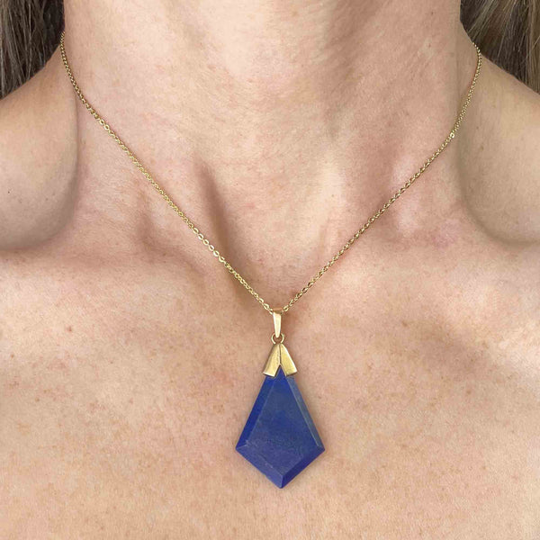 Vintage 14K Gold Lapis Lazuli Pendant Necklace - Boylerpf