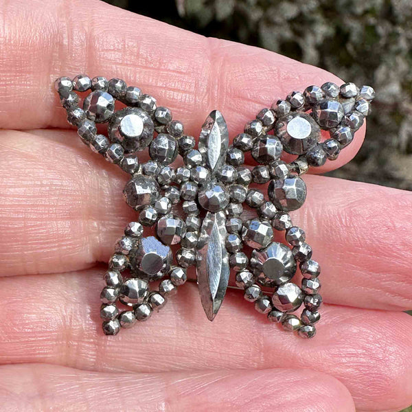 Antique Victorian Cut Steel Butterfly Brooch Pin - Boylerpf