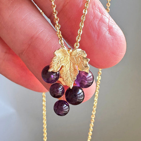 Vintage 14K Gold Grape Cluster Amethyst Pendant - Boylerpf