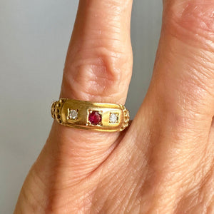 Antique Chester Assayed 15K Gold Diamond Ruby Ring Band - Boylerpf