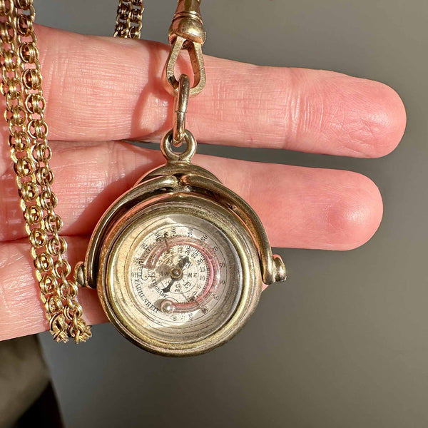 Antique Gold Thermometer Compass Spinner Watch Fob Pendant - Boylerpf