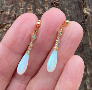 Vintage Gold Dangle Teardrop Opal Earrings - Boylerpf