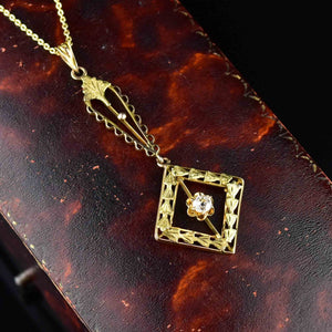 10K Gold Antique Diamond Lavalier Pendant Necklace - Boylerpf