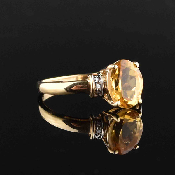 10K Gold Yellow Topaz Diamond Solitaire Ring - Boylerpf