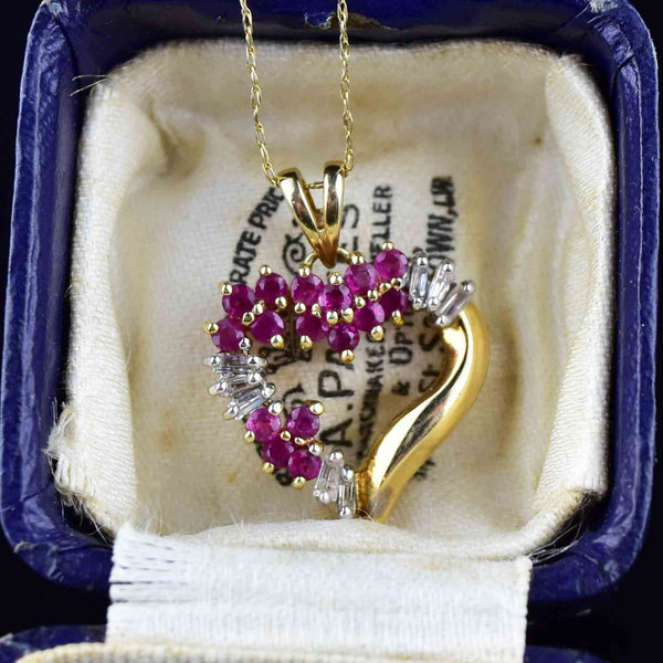 10K Gold Diamond Ruby Heart Pendant Necklace - Boylerpf