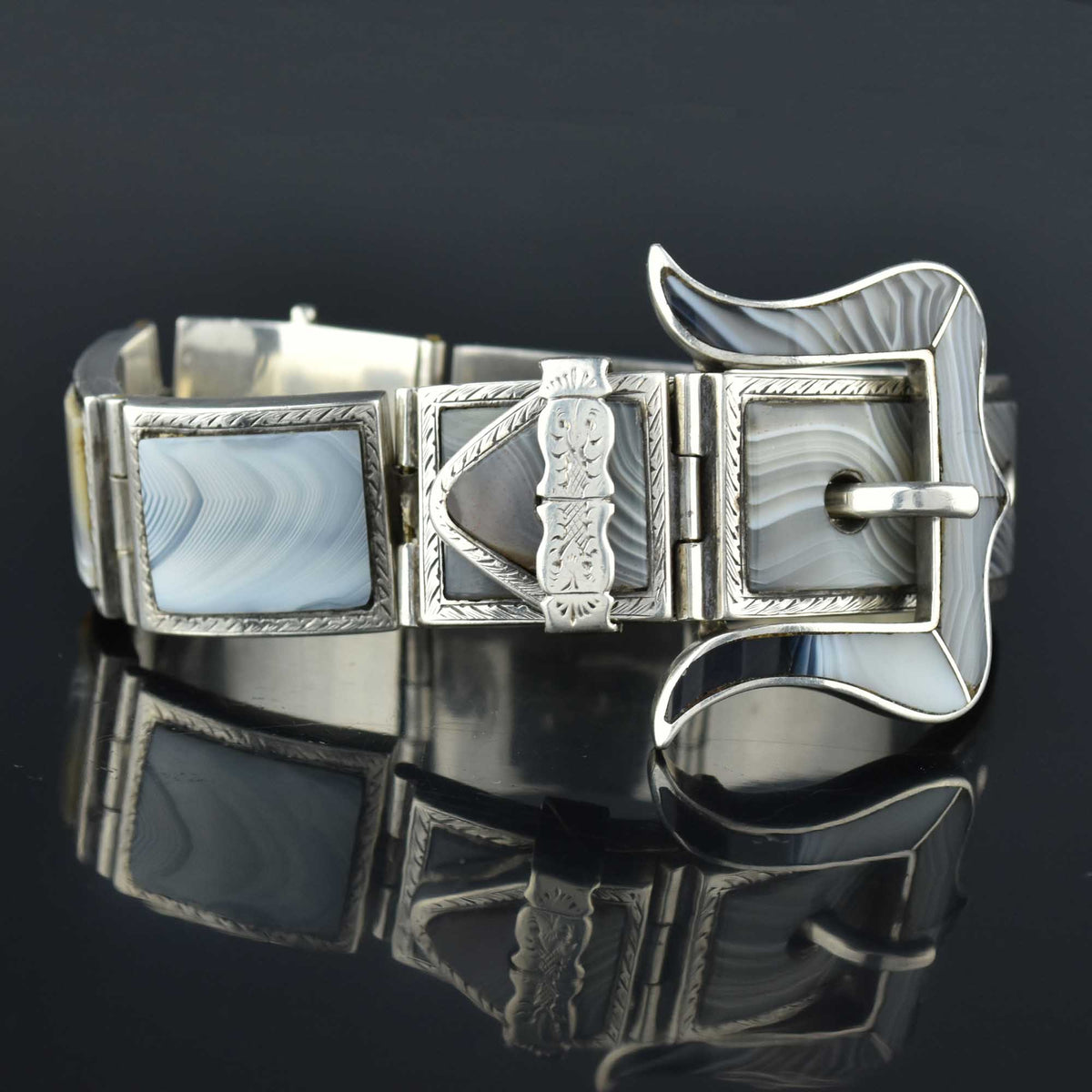 Agate Quartz & Crystal Belt Buckle Plate This charming Victorian Scottish agate panel bracelet is  main image 2