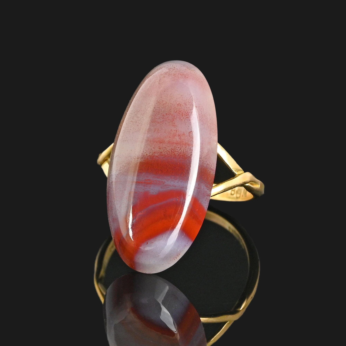 Vintage 13.47 Ct Lake Superior Agate 10K Yellow Gold Cocktail Ring