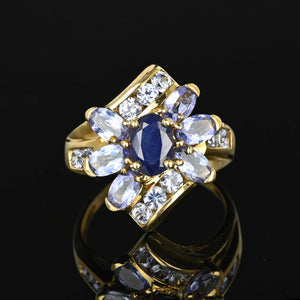 Vintage Tanzanite Topaz Sapphire Cluster Ring - Boylerpf