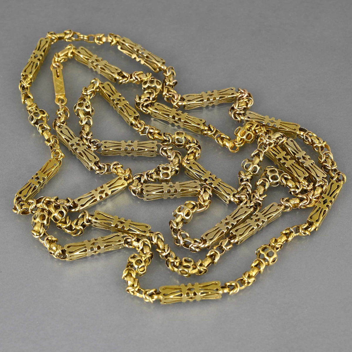 Antique Fancy Link 14K Gold Chain Necklace, 40.9 gms – Boylerpf