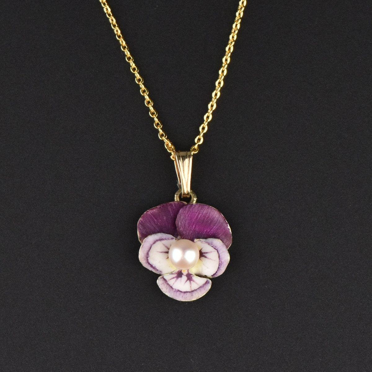 Art Nouveau 14K Gold Purple Enamel Pansy Flower Pendant – Boylerpf