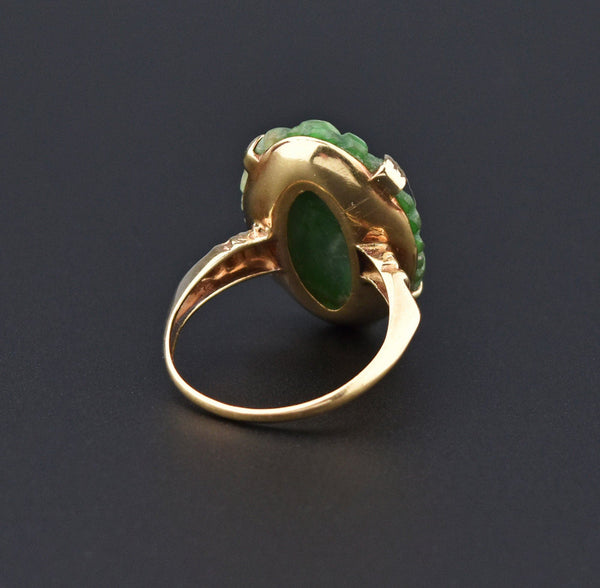 Vintage Gold Pierced Hand Carved Jade Ring - Boylerpf