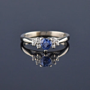 Effy 14K white Gold Heart Sapphire Diamond Ring - Boylerpf
