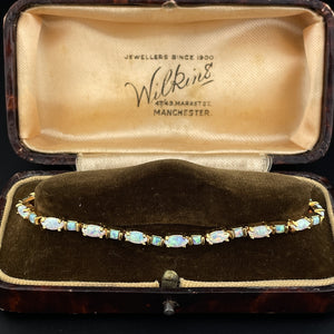 Vintage Sterling Silver Gold Vermeil Opal Tennis Bracelet - Boylerpf