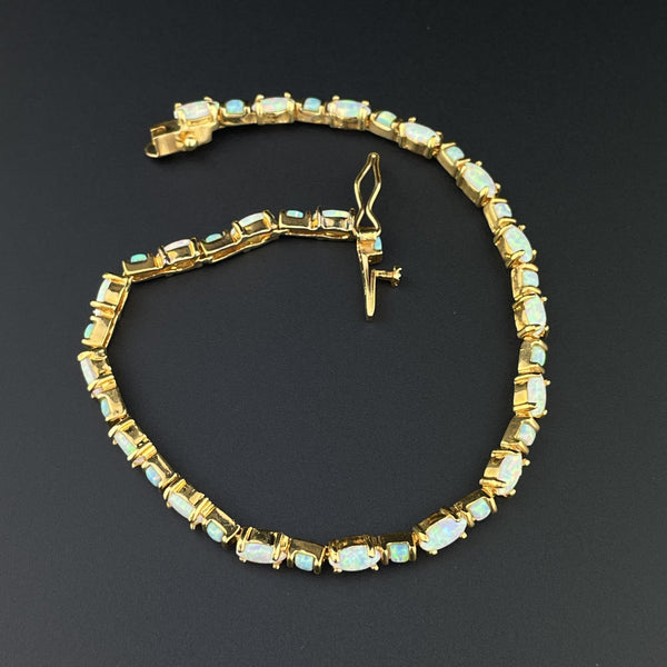 Vintage Sterling Silver Gold Vermeil Opal Tennis Bracelet - Boylerpf