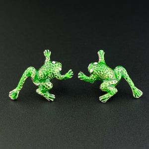 Vintage Sterling Silver Green Enamel Frog Stud Earrings - Boylerpf