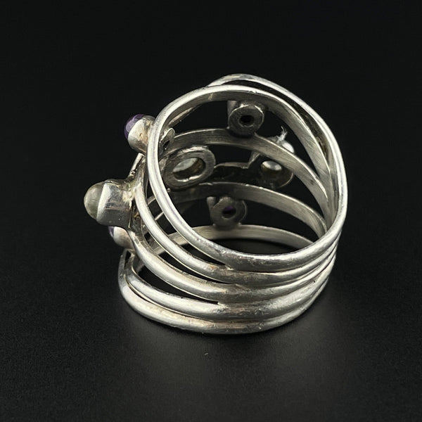 Vintage Sterling Silver Amethyst Moonstone Wrap Ring, Sz 8 - Boylerpf