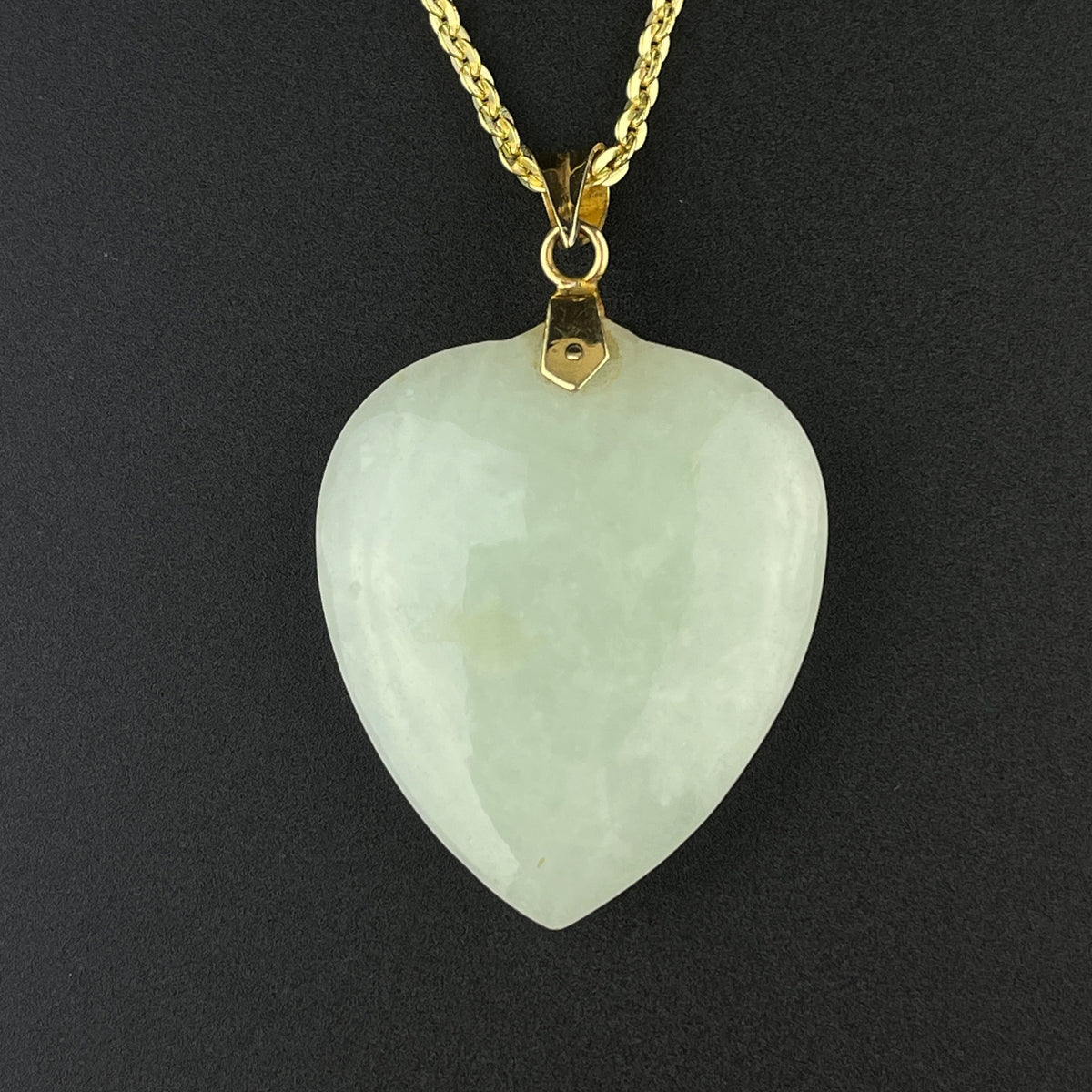 14K Yellow Gold Light sold Green Jade Heart Pendant