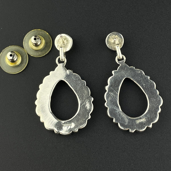 Vintage Turquoise Sterling Silver Post Hoop Earrings - Boylerpf