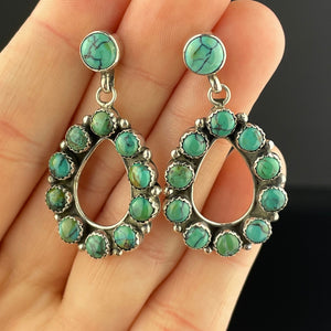 Vintage Turquoise Sterling Silver Post Hoop Earrings - Boylerpf