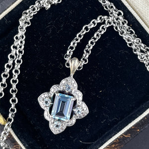 Vintage Sterling Silver Diamond Blue Topaz Pendant Necklace - Boylerpf