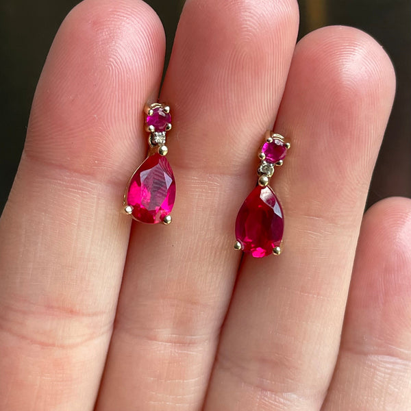 10K Gold Diamond Pear Cut Ruby Earrings - Boylerpf