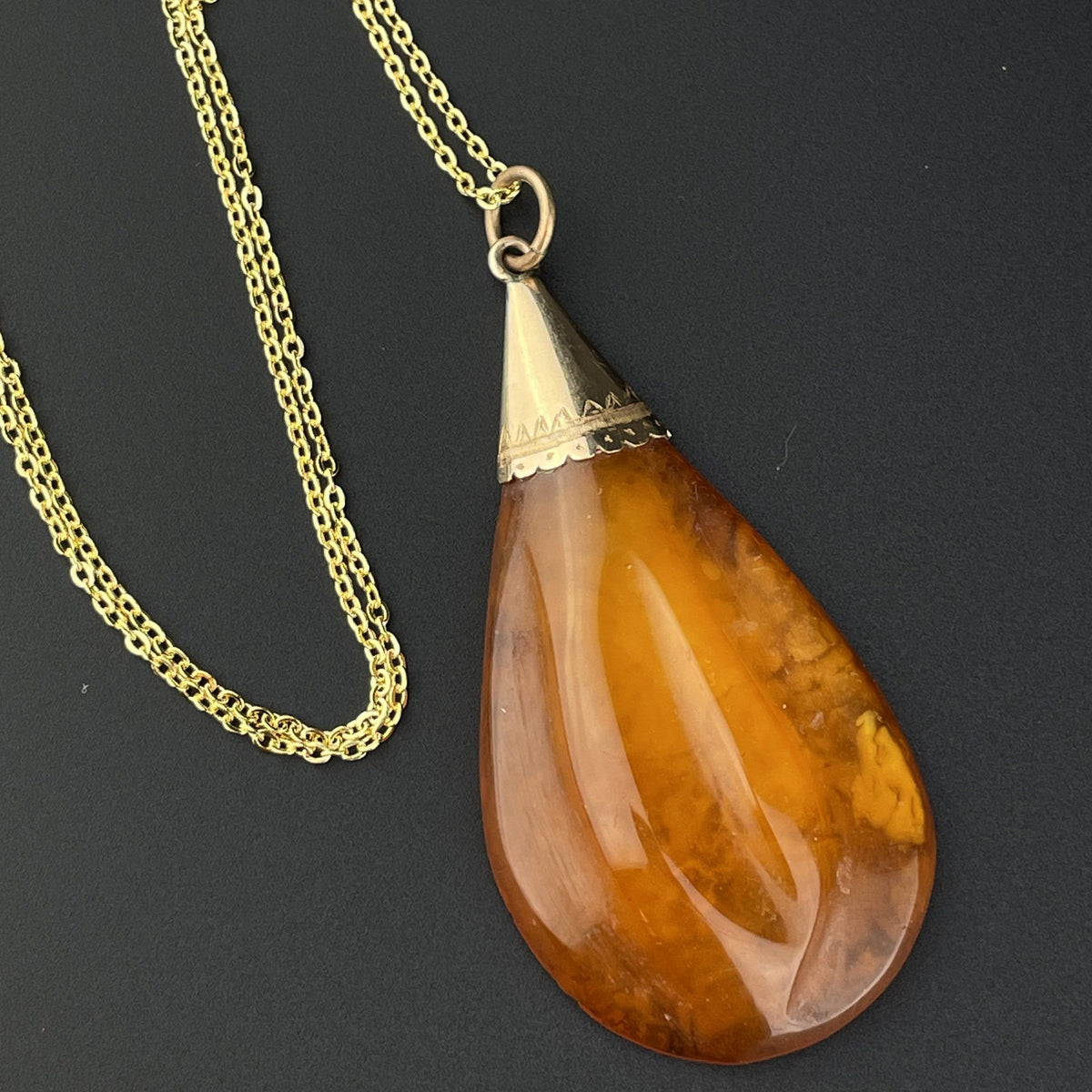 Edwardian amber glass metal deals drop necklace