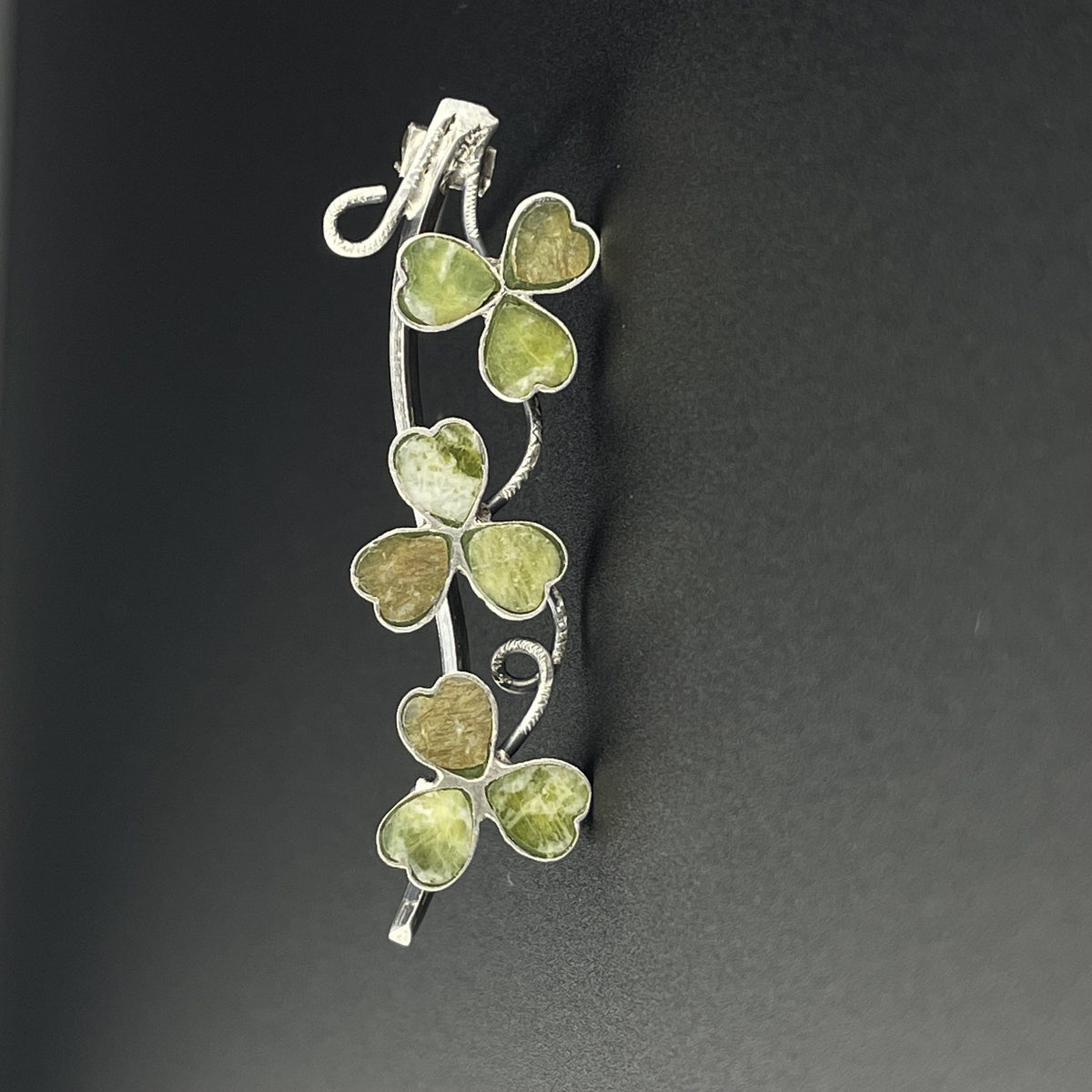 Connemara top Marble Clover Leaf Pin Brooch Sterling Silver