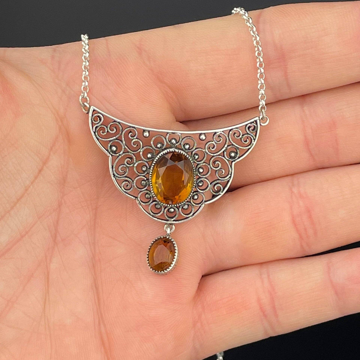 Citrine Silver Large Victorian Jewelry Set, 925 Sterling Artisan Made Filigree Floral shops Jewelry Set, Big Citrine Gemstone