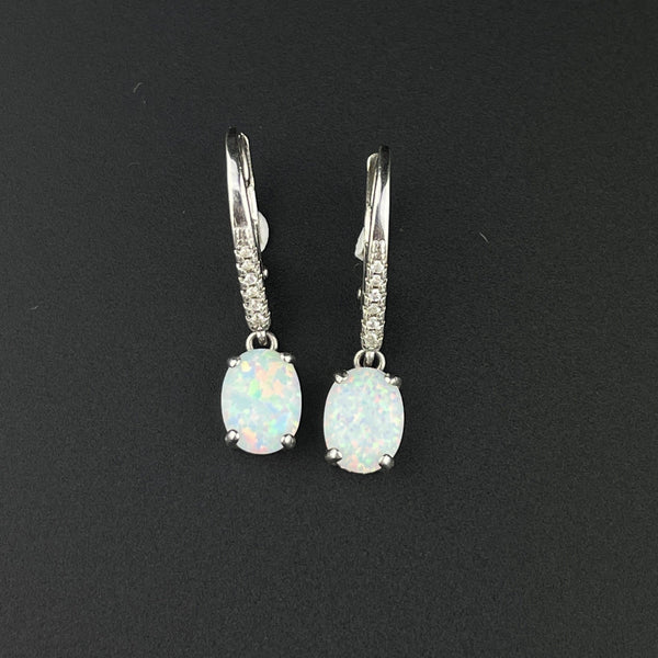 Vintage Sterling Silver Opal October Birthstone Earrings - Boylerpf