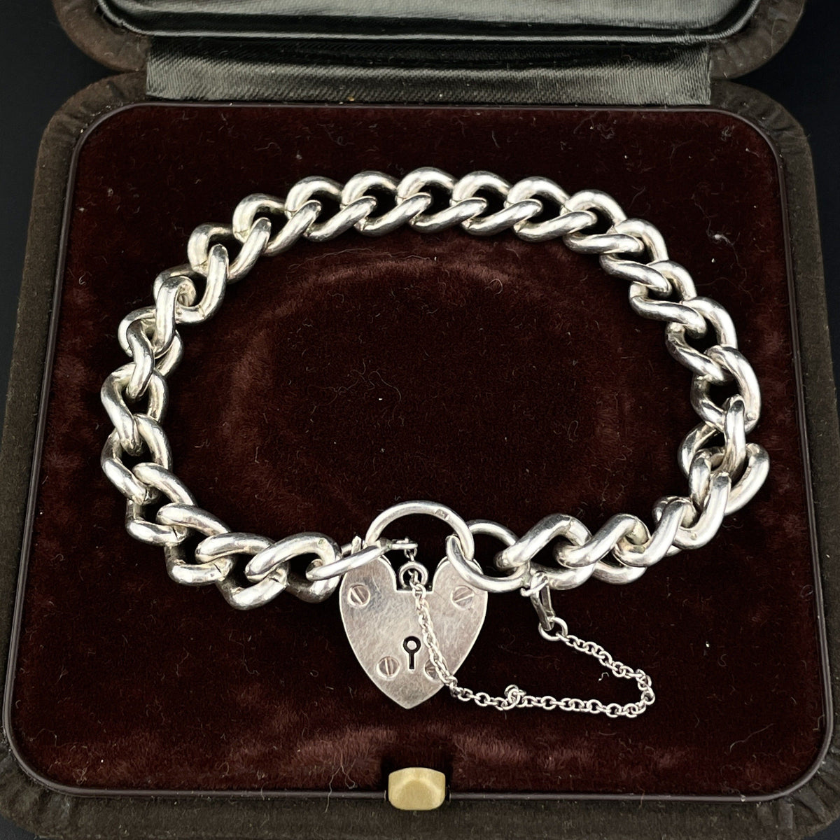 Vintage Silver Fancy Link Heart Padlock Charm Bracelet – Boylerpf