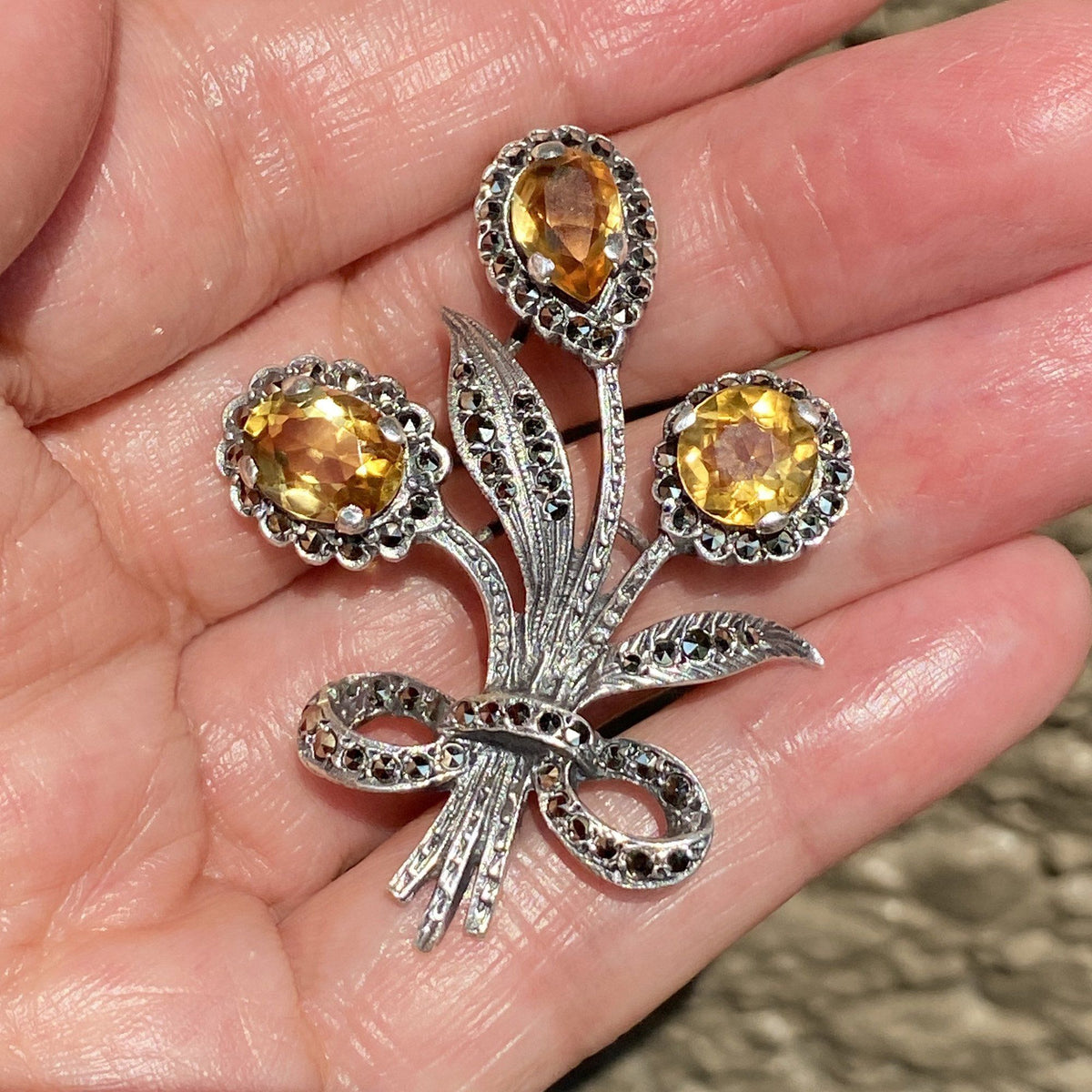 Antique Tropical Brooch Sterling Sillver Marcasites - sale Gorgeous!