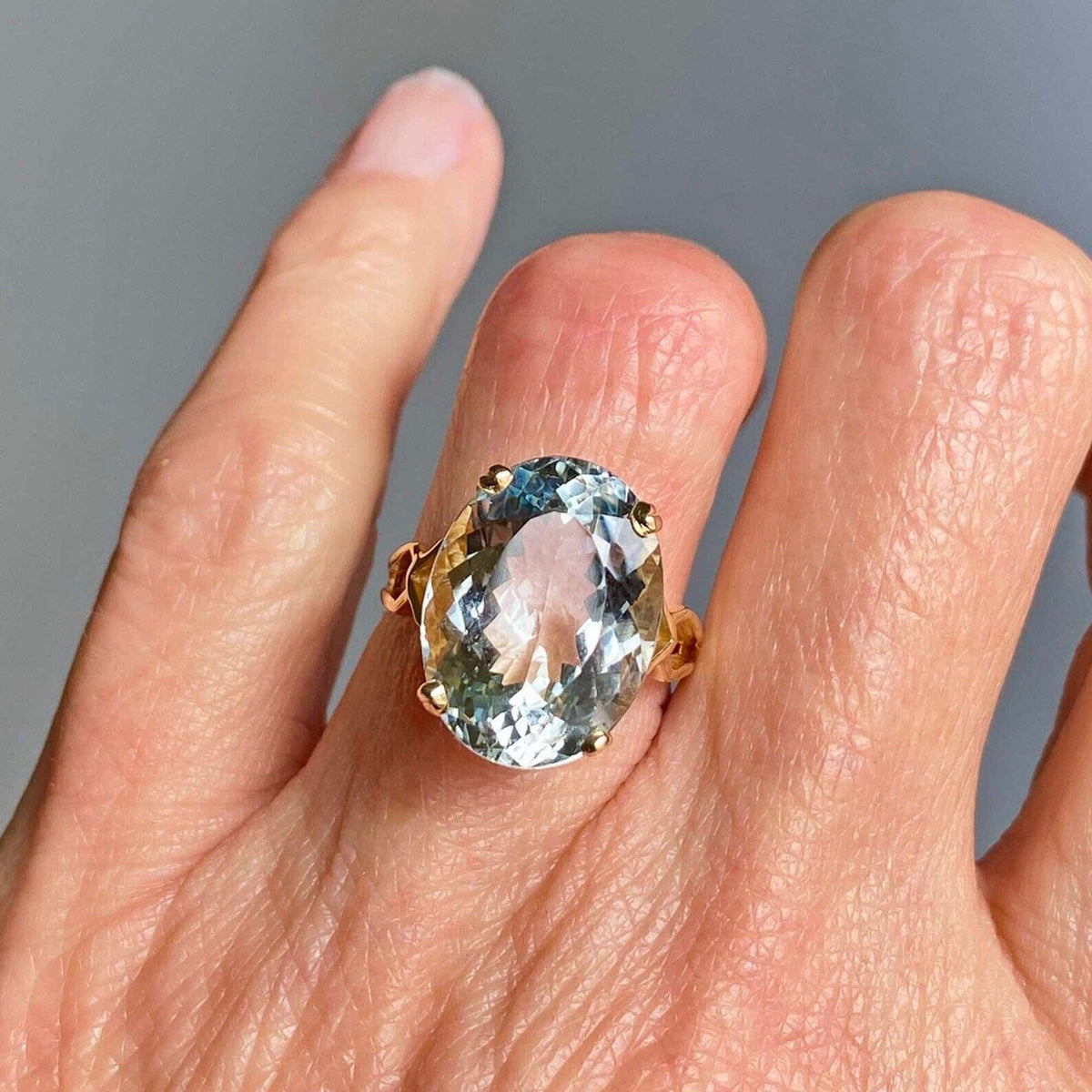 Vintage 14K Gold Goshenite Beryl Ring – Boylerpf Vintage Goshenite 925 Sterling Ribbed Ring Size 7.75 Princess Cut Beryl main image 0
