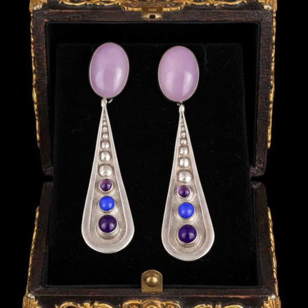 Vintage Sterling Silver Amethyst Lapis Lazuli Earrings - Boylerpf