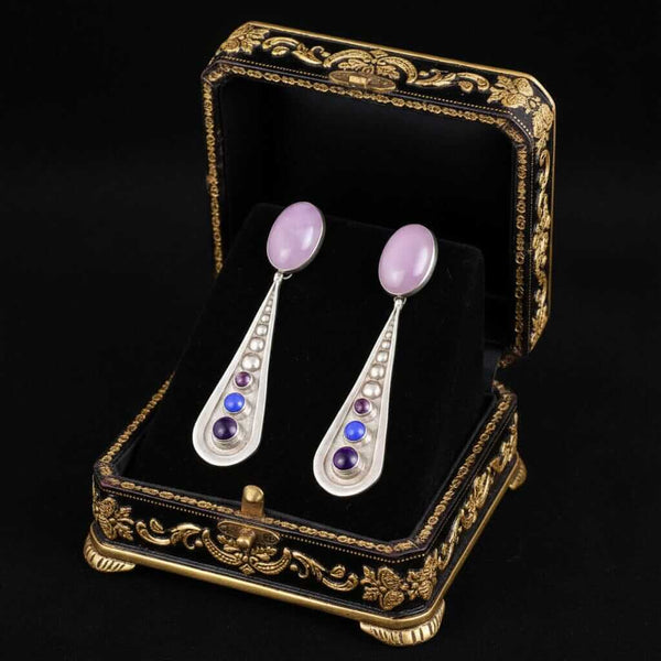 Vintage Sterling Silver Amethyst Lapis Lazuli Earrings - Boylerpf