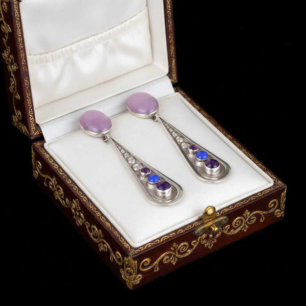 Vintage Sterling Silver Amethyst Lapis Lazuli Earrings - Boylerpf