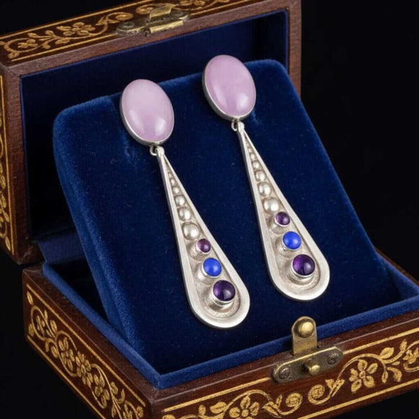 Vintage Sterling Silver Amethyst Lapis Lazuli Earrings - Boylerpf