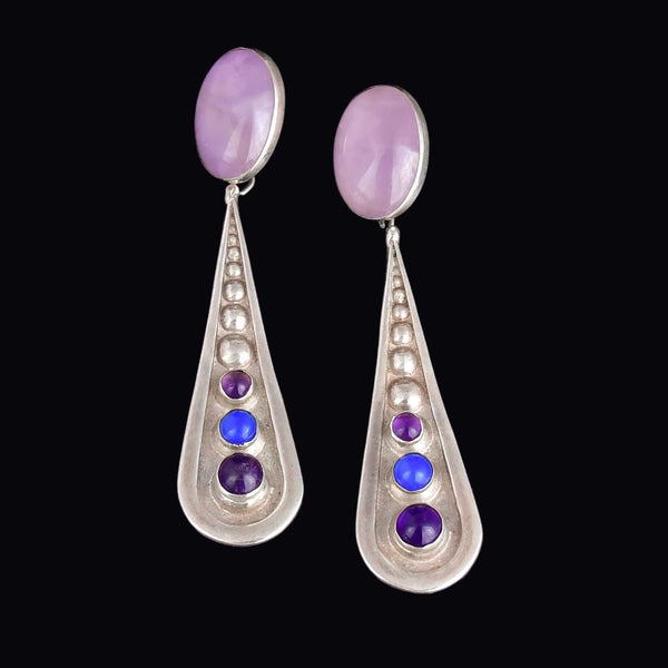Vintage Sterling Silver Amethyst Lapis Lazuli Earrings - Boylerpf