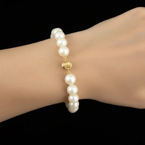 Vintage Classic 14K Gold 8mm Pearl Strand Bracelet - Boylerpf
